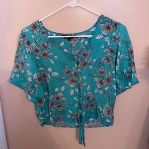 Teal Floral Blouse Women’s Large (may be cropped)